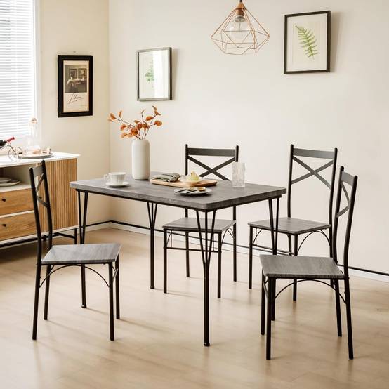 Table à Manger avec 4 Chaises, Ensemble Table et 4 Chaises, Cadre en Métal Noir, Cuisine, Salon - Image 7
