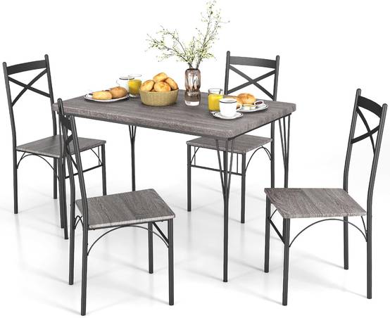Table à Manger avec 4 Chaises, Ensemble Table et 4 Chaises, Cadre en Métal Noir, Cuisine, Salon - Image 1