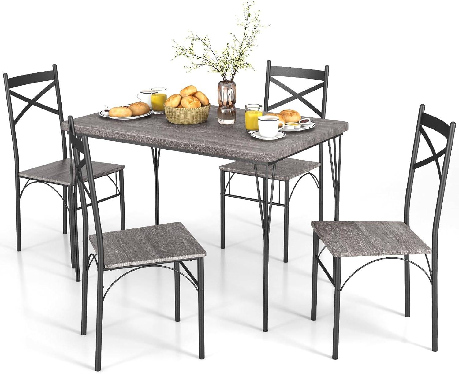 Table à Manger avec 4 Chaises, Ensemble Table et 4 Chaises, Cadre en Métal Noir, Cuisine, Salon - Image 1
