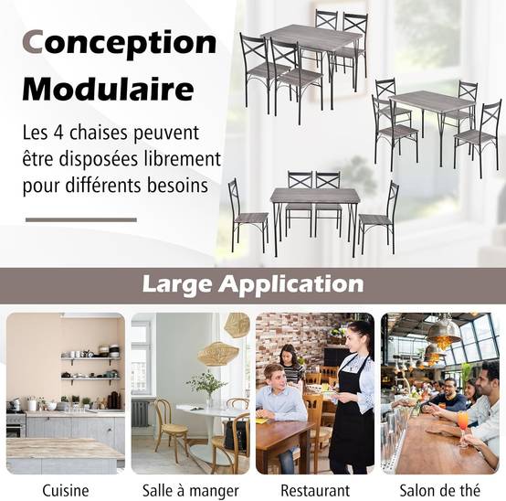 Table à Manger avec 4 Chaises, Ensemble Table et 4 Chaises, Cadre en Métal Noir, Cuisine, Salon - Image 6