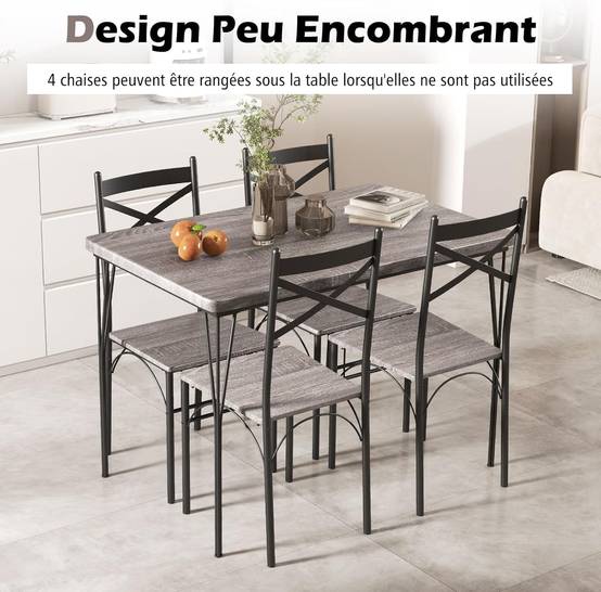 Table à Manger avec 4 Chaises, Ensemble Table et 4 Chaises, Cadre en Métal Noir, Cuisine, Salon - Image 8