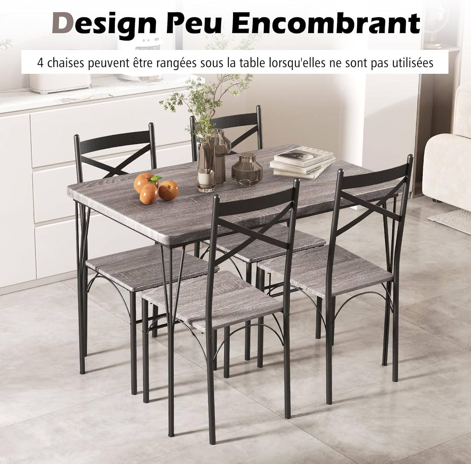 Table à Manger avec 4 Chaises, Ensemble Table et 4 Chaises, Cadre en Métal Noir, Cuisine, Salon - Image 8
