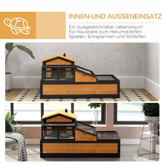 Enclos tortue bois sapin intérieur extérieur 2 niveaux toit ouvrant 112x65cm - ComfortXL Outdoor Living - Image 8