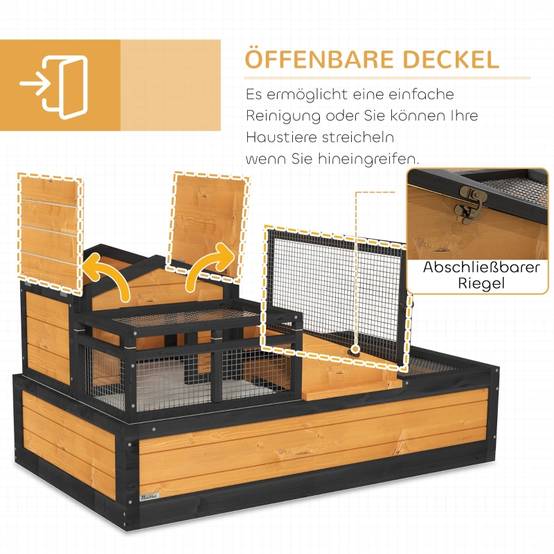 Enclos tortue bois sapin intérieur extérieur 2 niveaux toit ouvrant 112x65cm - ComfortXL Outdoor Living - Image 5