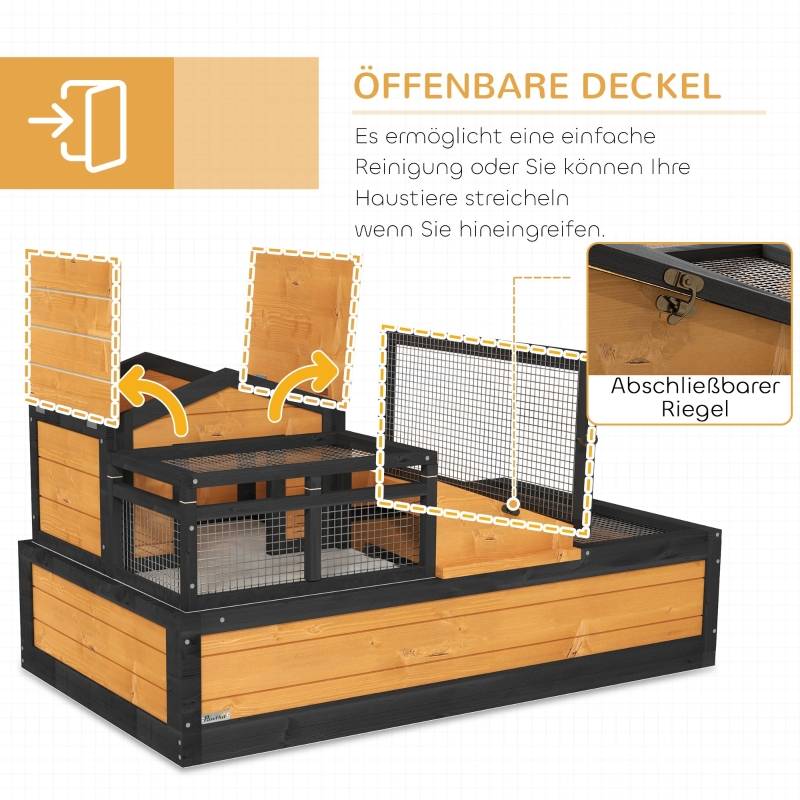 Enclos tortue bois sapin intérieur extérieur 2 niveaux toit ouvrant 112x65cm - ComfortXL Outdoor Living - Image 5