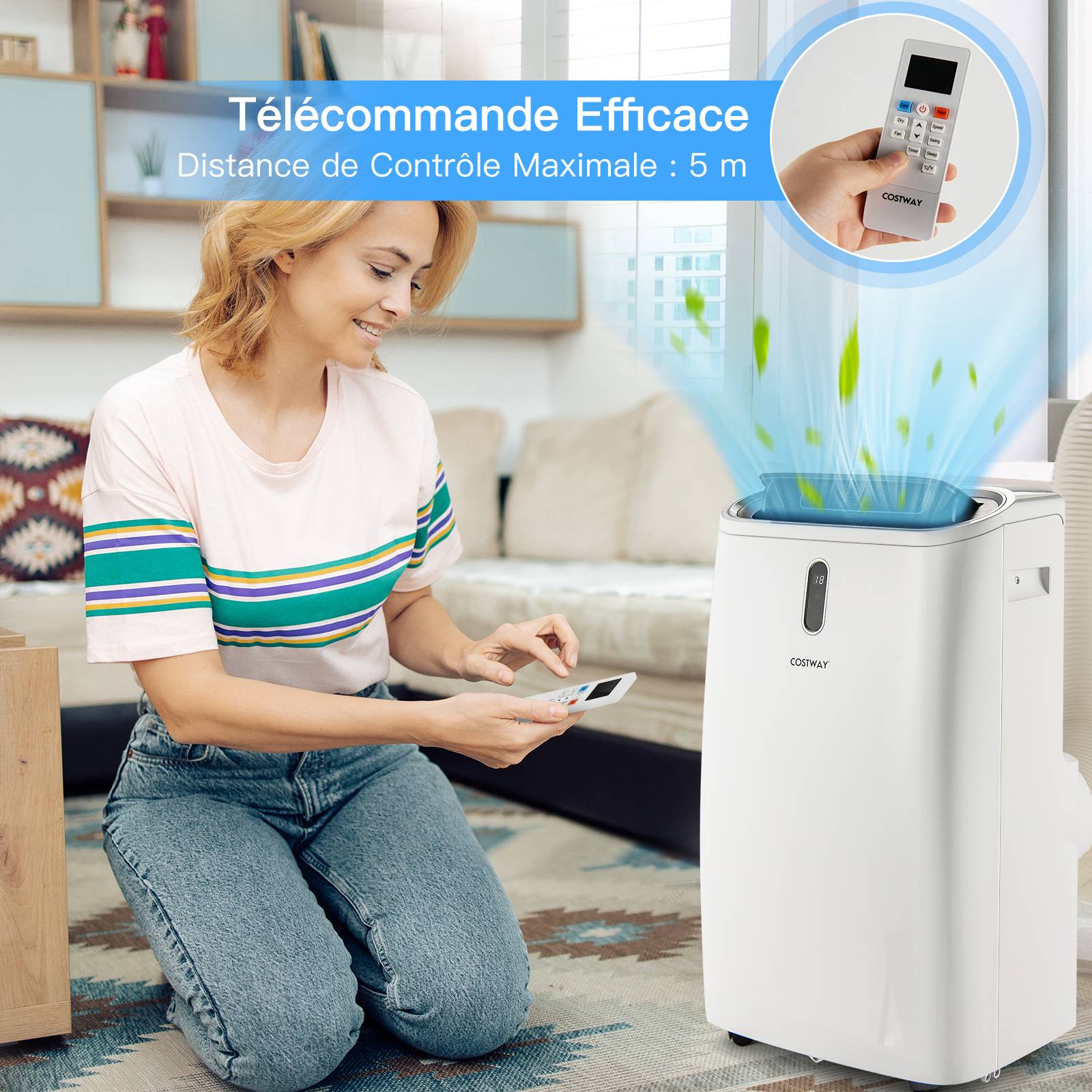 Climatiseur Mobile Silencieux 16000BTU, 5 EN 1,Refroidissement,Chauffage,Ventilateur,Déshumidificateur,Mode Nuit, [Classe énergétique A] - Image 6