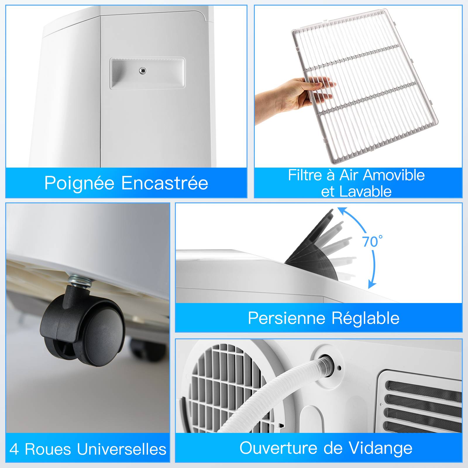 Climatiseur Mobile Silencieux 16000BTU, 5 EN 1,Refroidissement,Chauffage,Ventilateur,Déshumidificateur,Mode Nuit, [Classe énergétique A] - Image 9