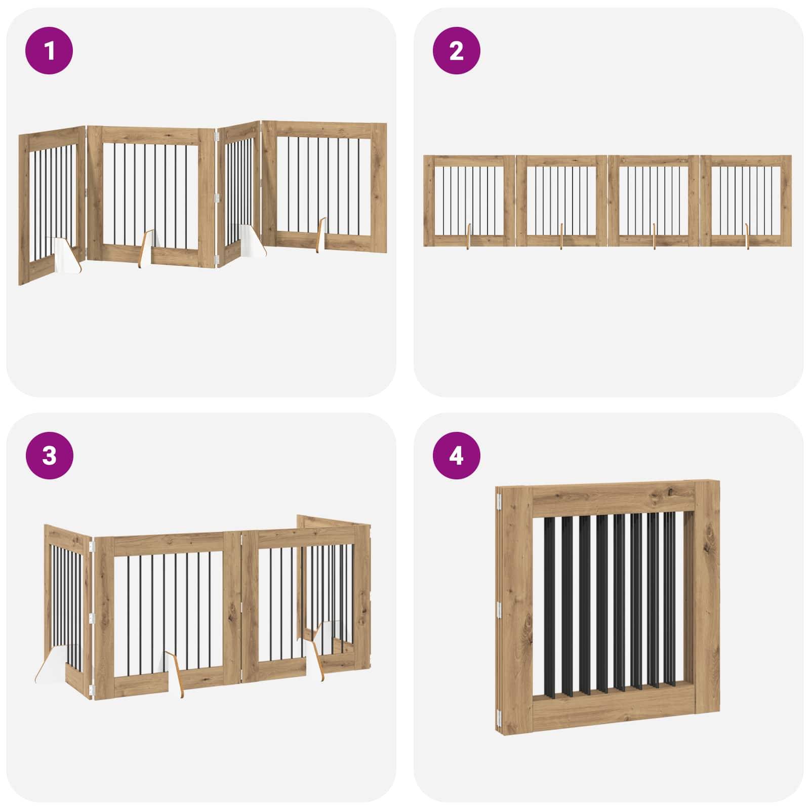 ComfortXL - Barrière Chien Bois Intérieur Clôture Modulable Pliable 321x80cm Chêne - ComfortXL Outdoor Living - Image 7