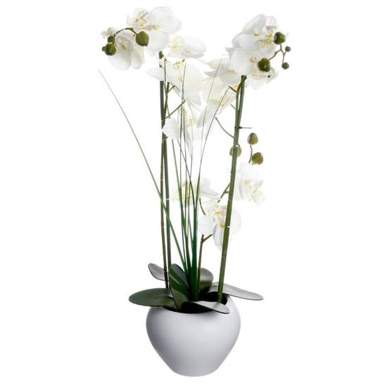 Orchidée artificielle avec vase en céramique blanc - H. 53 cm - Atmosphera - Image 1