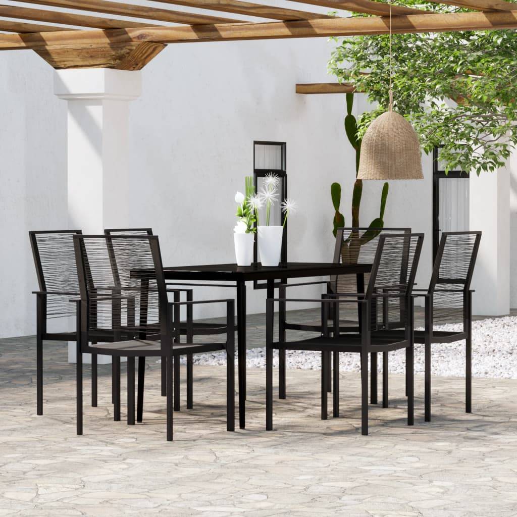 Ensemble Jardin 6P 140cm Rotin Creux PVC et Acier Noir – ComfortXL Outdoor Living - Image 1
