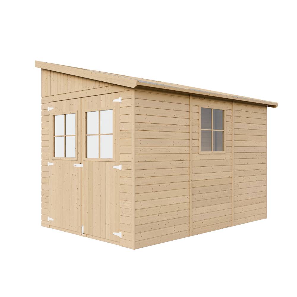 Timbela - Abri de Jardin en Bois Naturel H243x216x318 cm / 6 m² sans paroi latérale avec fenêtres - 17 mm d’épaisseur - Timbela M339 - Image 4