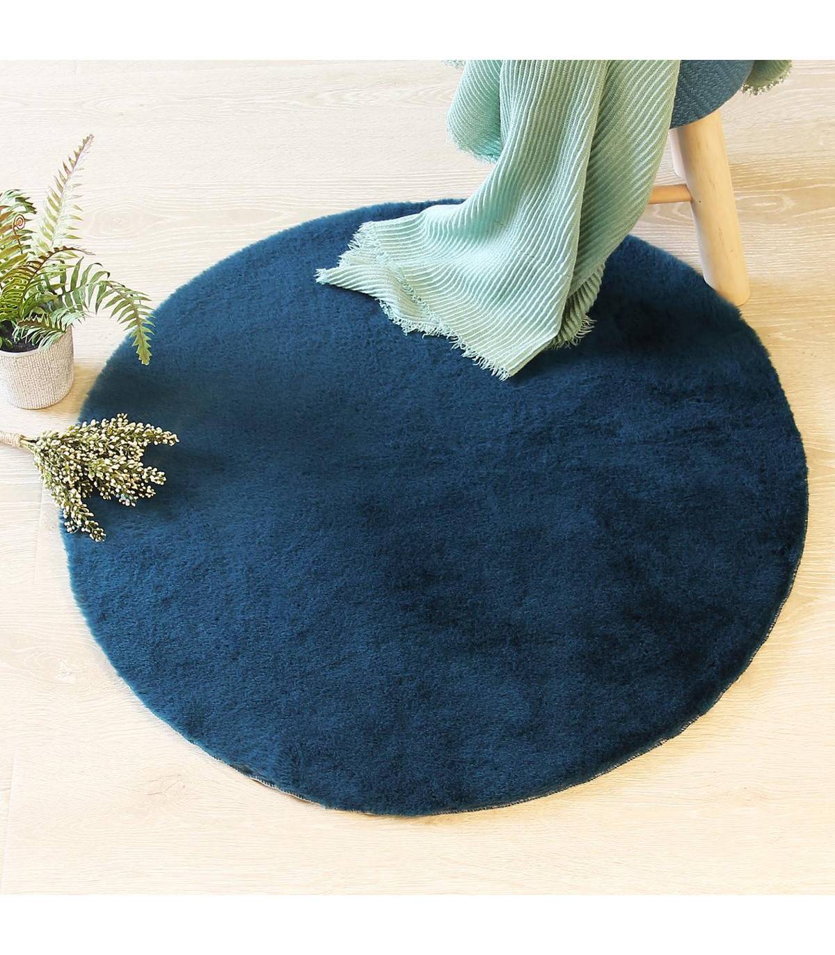 Tapis en Fourrure Bleu Canard Extra Doux D 80 cm - Image 3