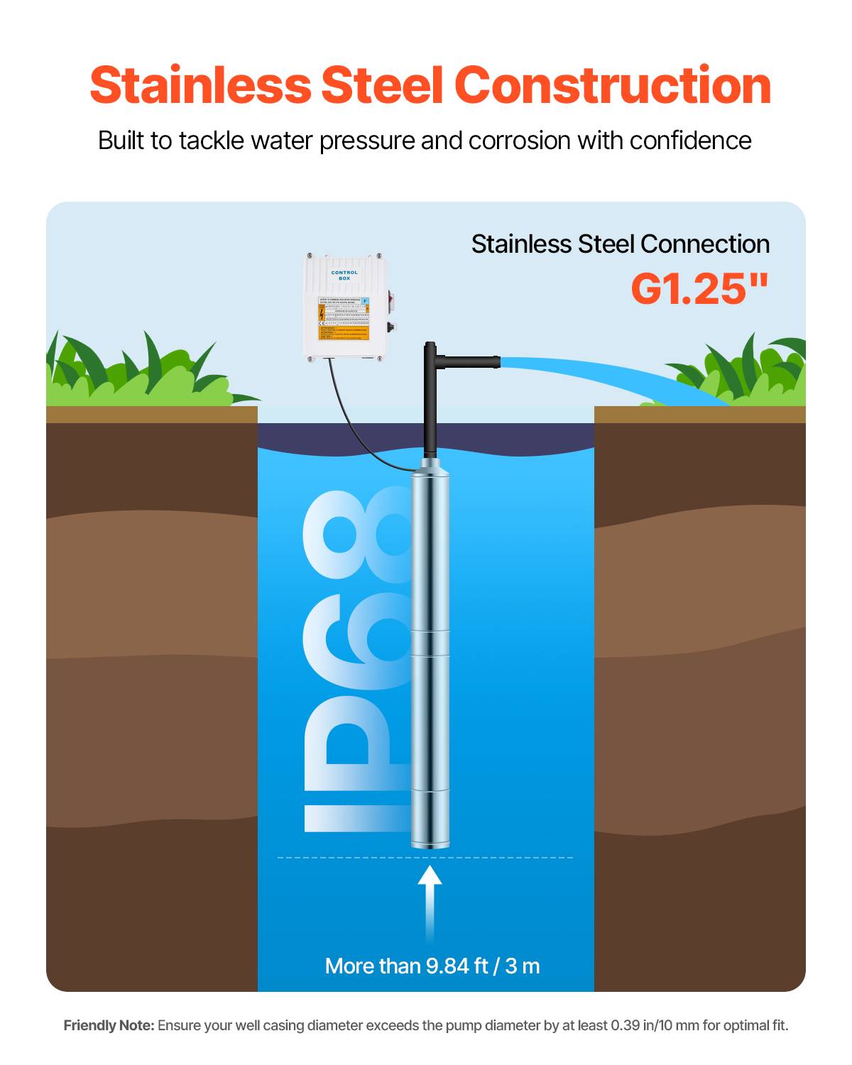 VEVOR Pompe immergée à eau pour puits profond acier inox 550 W 65 L/min 85 m - Image 4