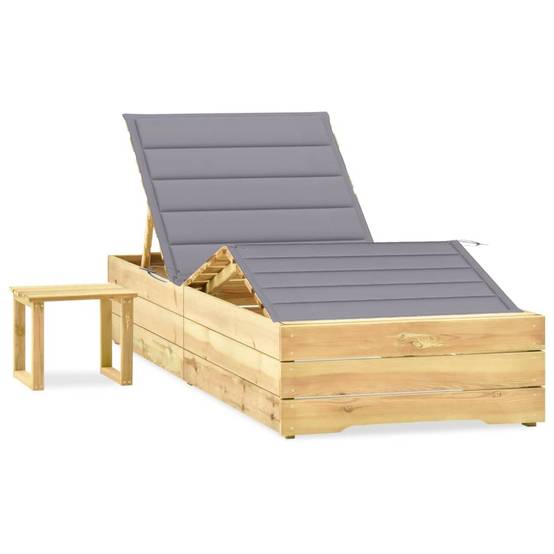 Chaise longue | Transat | Bain de soleil de jardin avec table et coussin Pin imprégné - Image 2