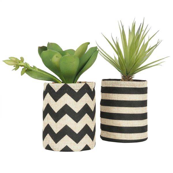 Ligne Deco - Succulentes dans pot en toile de jute 26 cm (Lot de 2) Ligne Deco