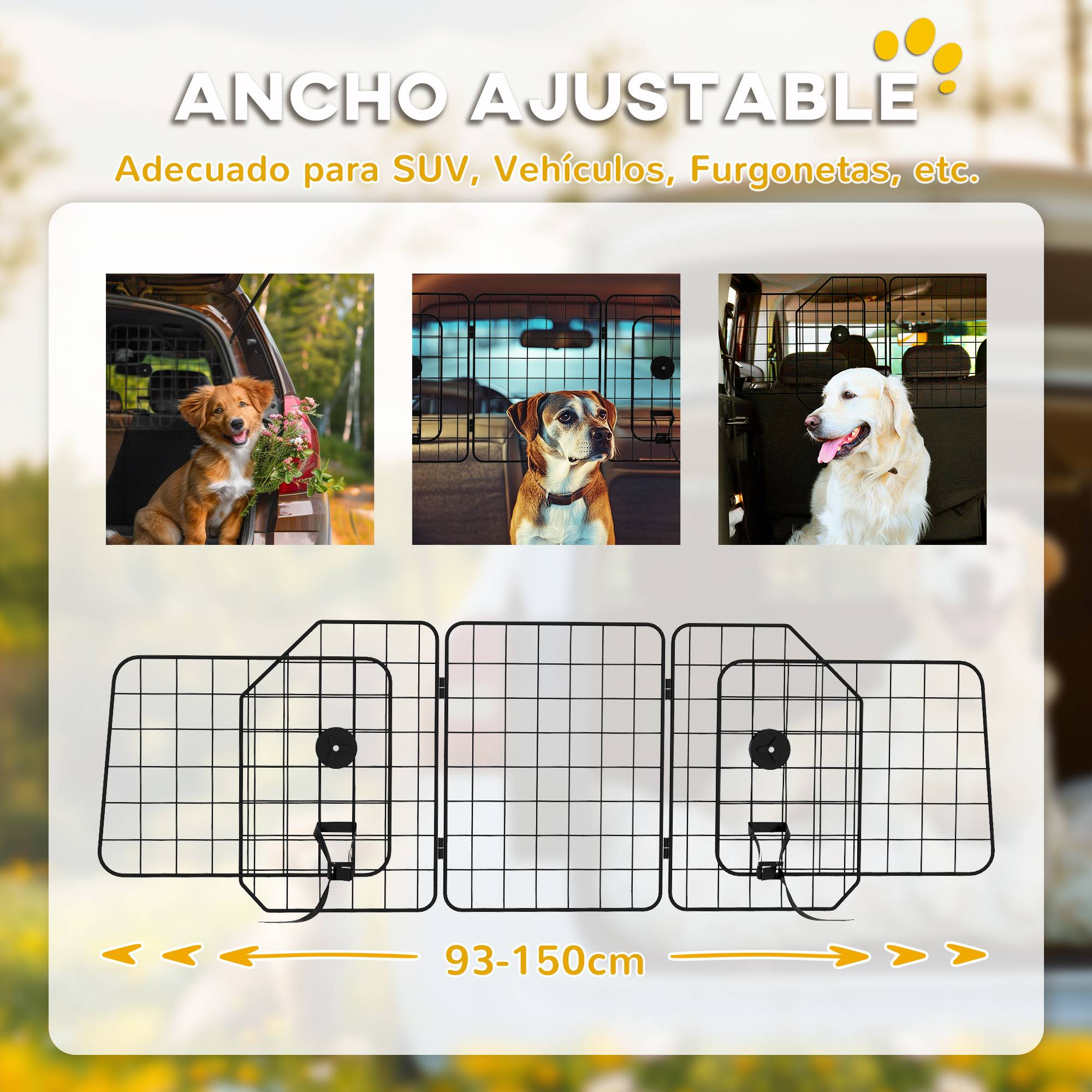 Barrière de sécurité pour chien en voiture, largeur réglable, pliable, 93-150 x 42 cm, noire - Image 7