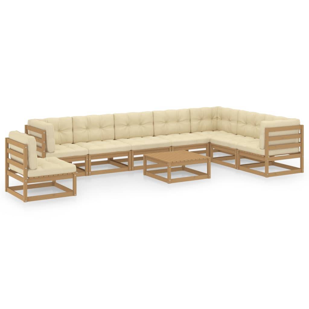 Helloshop26 - Salon de jardin meuble d'extérieur ensemble de mobilier 9 pièces avec coussins marron miel bois de pin - Image 1