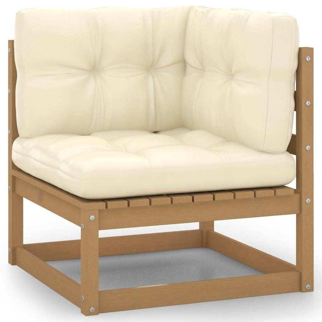 Helloshop26 - Salon de jardin meuble d'extérieur ensemble de mobilier 9 pièces avec coussins marron miel bois de pin - Image 2