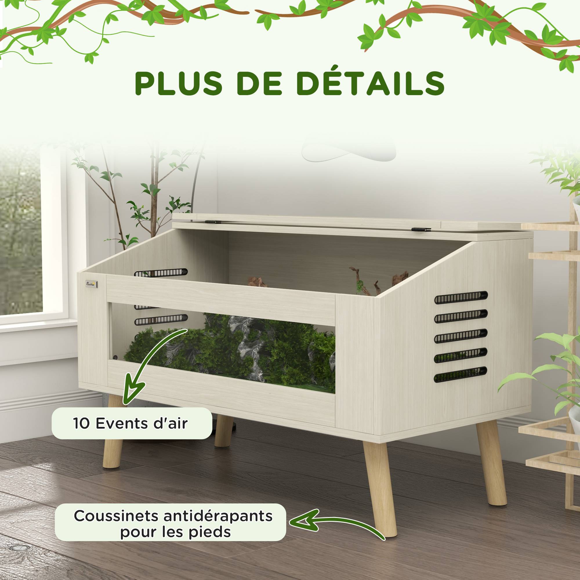Sans Marque - Terrarium pour reptiles, vivarium pour serpents 140L avec fenêtres en verre trempé, couvercle, 100 x 50 x 60 cm - Image 9