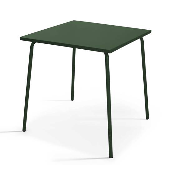 Oviala - Ensemble table de jardin carrée et 4 fauteuils acier 70 cm vert forêt Palavas - Oviala - Image 2