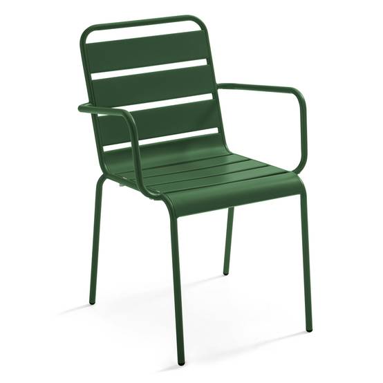 Oviala - Ensemble table de jardin carrée et 4 fauteuils acier 70 cm vert forêt Palavas - Oviala - Image 6