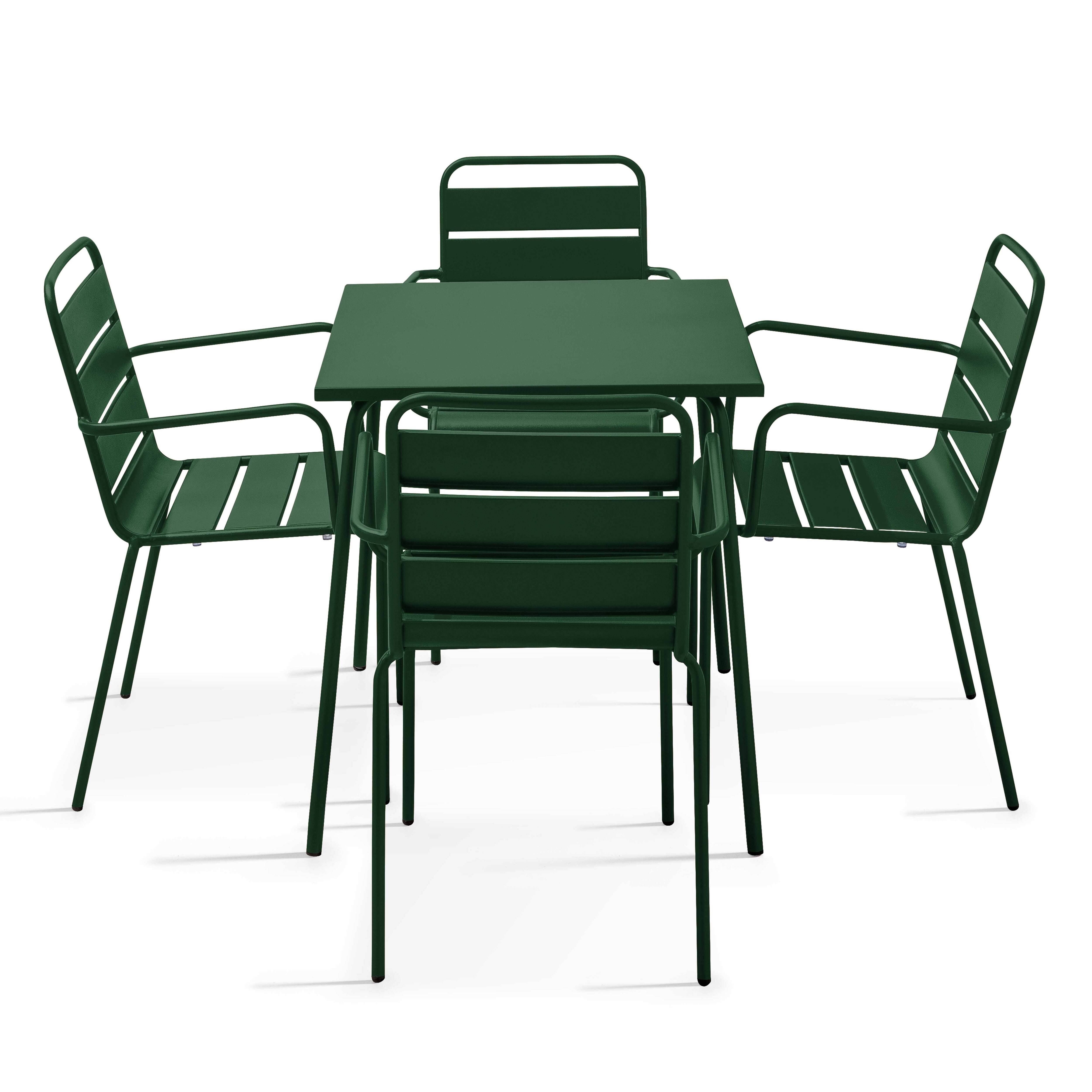 Oviala - Ensemble table de jardin carrée et 4 fauteuils acier 70 cm vert forêt Palavas - Oviala - Image 1