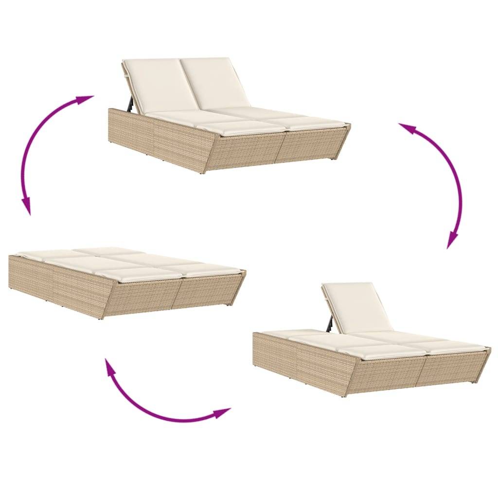 Maison Chic - Bain de soleil à 2 places - Transat - Chaise longue avec coussins beige résine tressée - MEUBLE PRO-JU6445 - Image 6