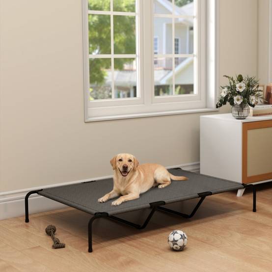 ComfortXL - Lit surélevé grand chien Textilène intérieur extérieur respirant lavable 152x94cm Gris - ComfortXL Outdoor Living - Image 7