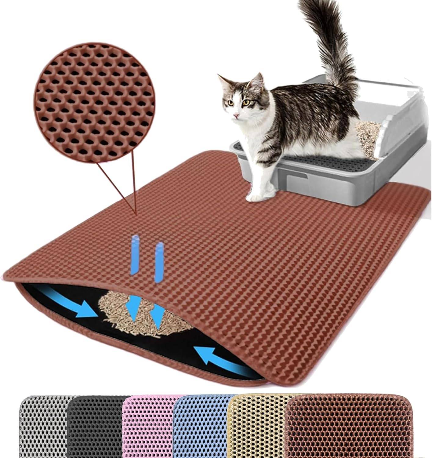 Tapis de litière pour chat, double couche, nid d'abeille, antidérapant, imperméable et anti-urine, accessoire pour chat, 60*90 cm, noir-Lytech - Image 9