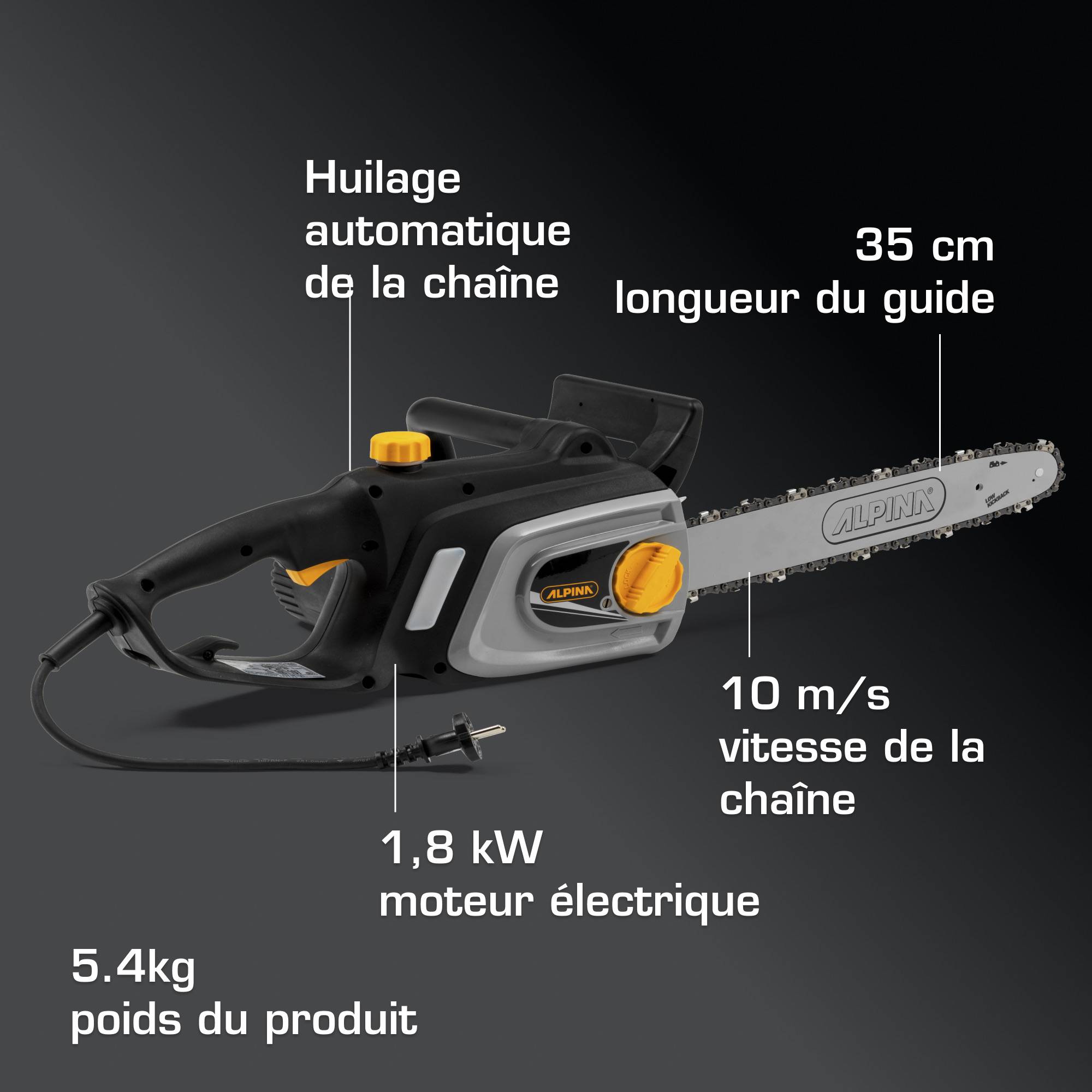 Alpina - Tronçonneuse électrique ACS 180 E (14"), guide 35 cm, 1800 W, frein manuel - Alpina - Image 5
