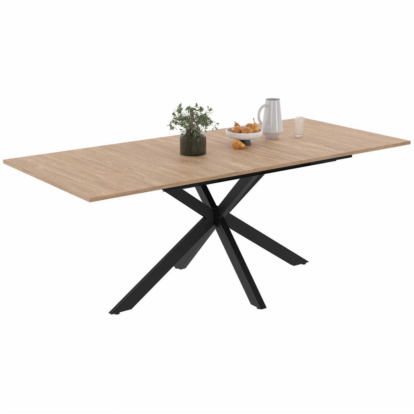 Table à manger extensible rectangle ALIX 6-10 personnes bois et noir 160-200 cm - Image 2