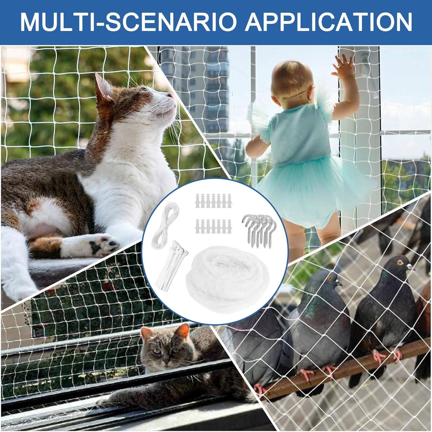 Filet de clôture anti-chute pour chat, filet anti-chute pour clôture, adapté au filet d'escalier de fenêtre de balcon (1,5 * 2 mètres)-Lytech - Image 3