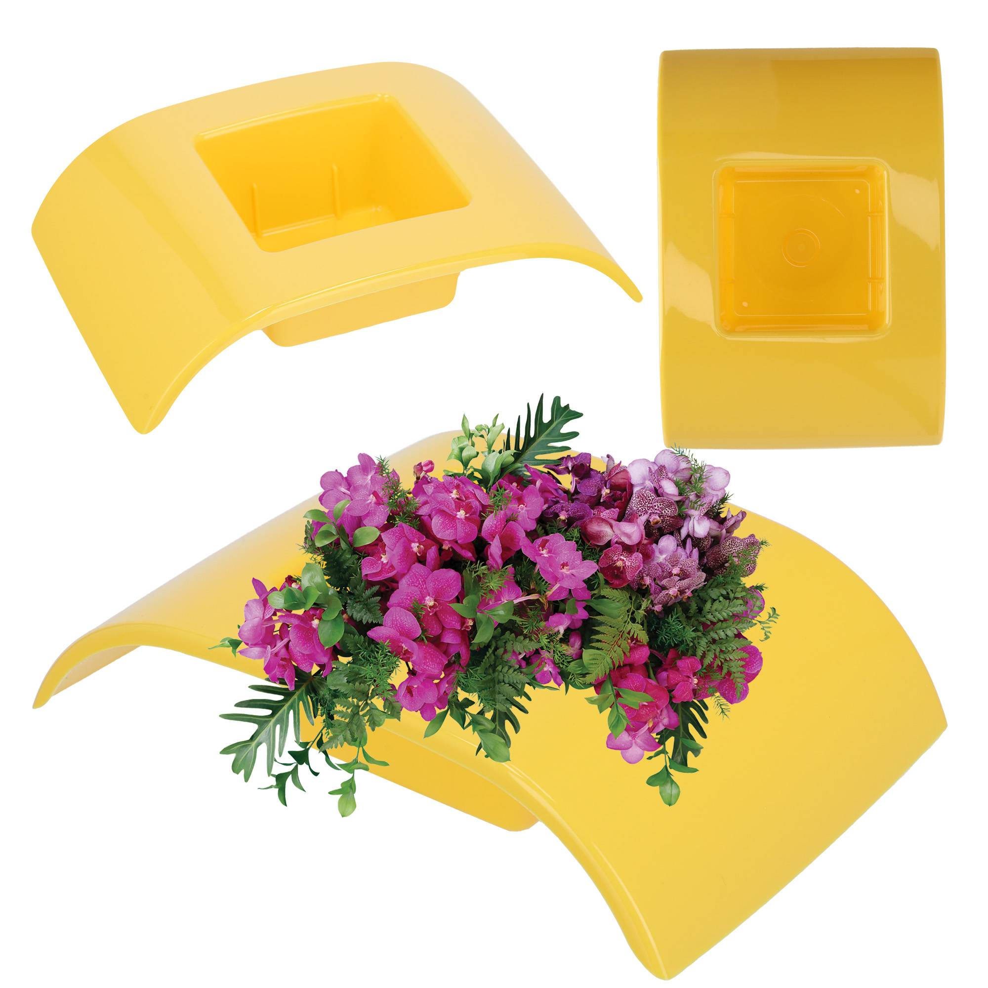 Ikebana Vase en plastique - Pot de fleurs - Support japonais pour tournesol - 19,2 cm - Jaune - Image 1