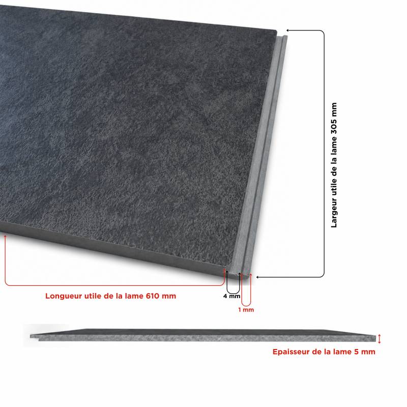 Dalle SPC clipsable sol et mur 5,58 m² pierre noire - 305 x 610 mm, usure 0,5 mm - Coloris - Pierre noire - Image 5