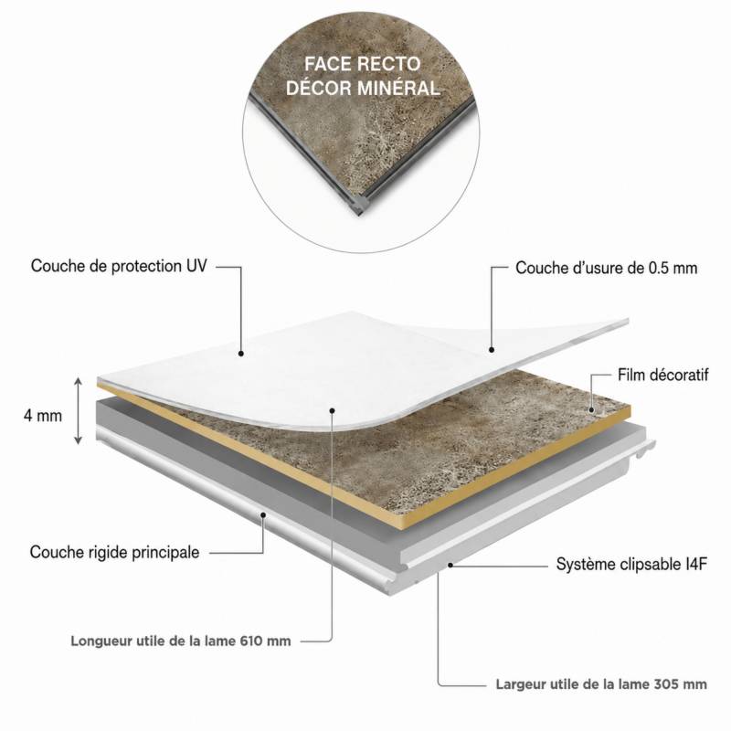Dalle SPC clipsable sol et mur 5,58 m² pierre noire - 305 x 610 mm, usure 0,5 mm - Coloris - Pierre noire - Image 3