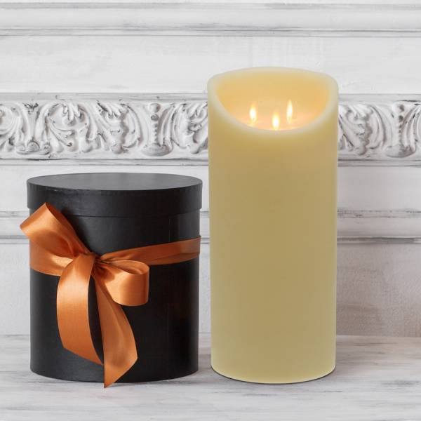 Lotti - Bougie LED en vraie cire Ivoire à piles 3 flammes oscillantes H35cm Blanc chaud Timer Lotti - Image 1
