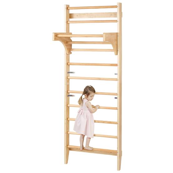 VEVOR Espalier bois massif, échelle suédoise 10 niveaux, charge 99,8 kg. Barre traction, gym. - Image 1