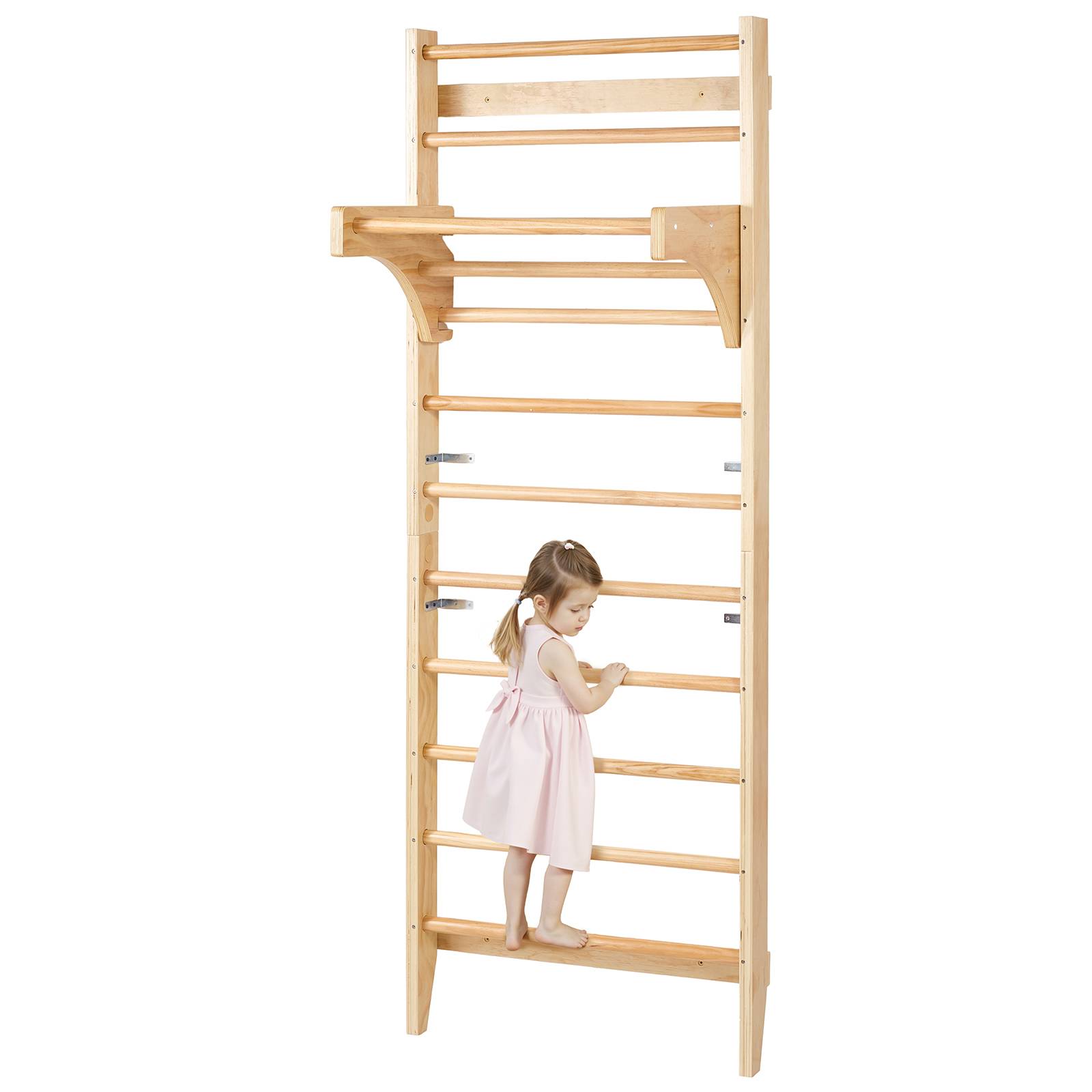 VEVOR Espalier bois massif, échelle suédoise 10 niveaux, charge 99,8 kg. Barre traction, gym. - Image 1