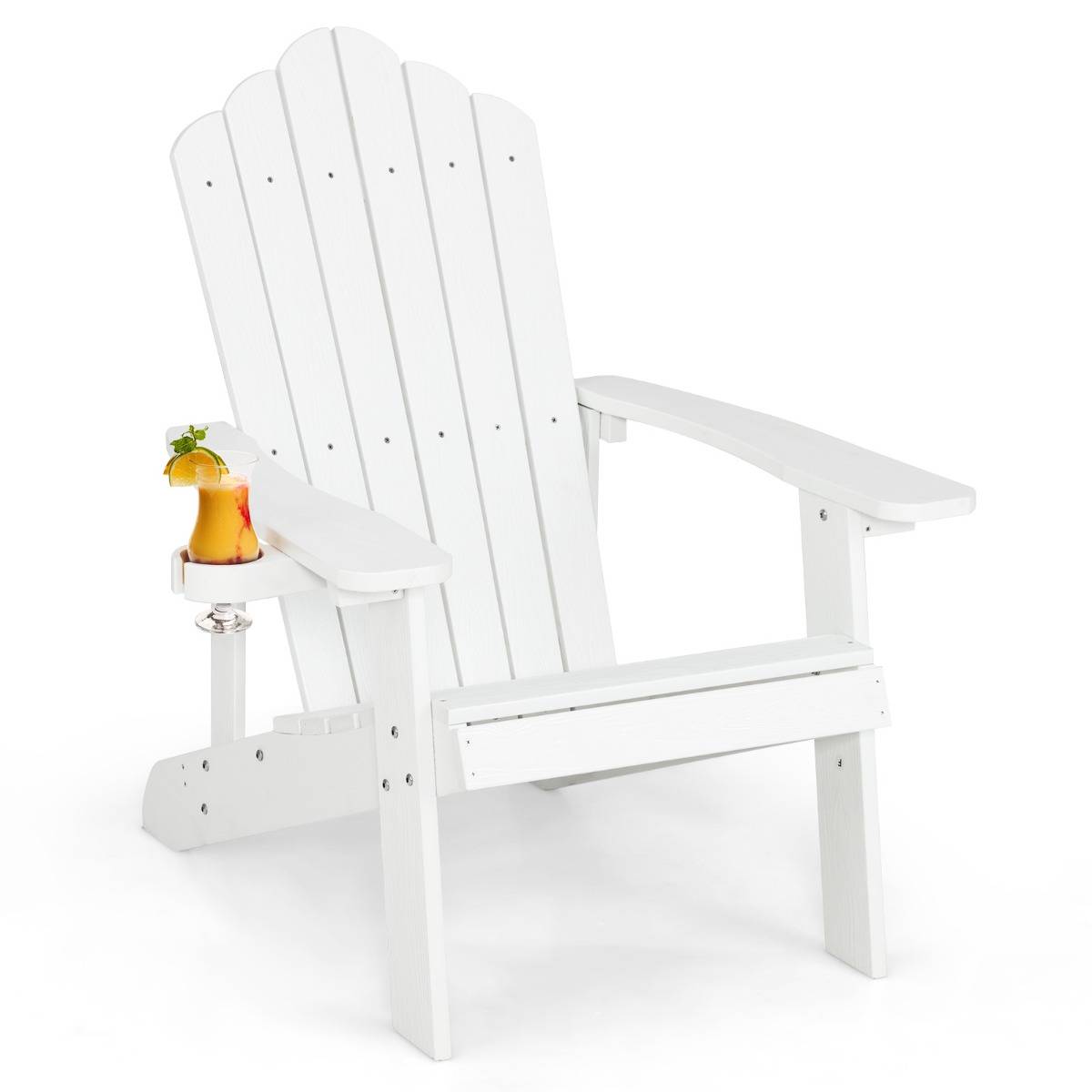 Fauteuil de Jardin Adirondack en HIPS Bois Massif Imperméable avec Porte-Gobelet Charge 170KG pour Piscine Terrasse Blanc - Image 4