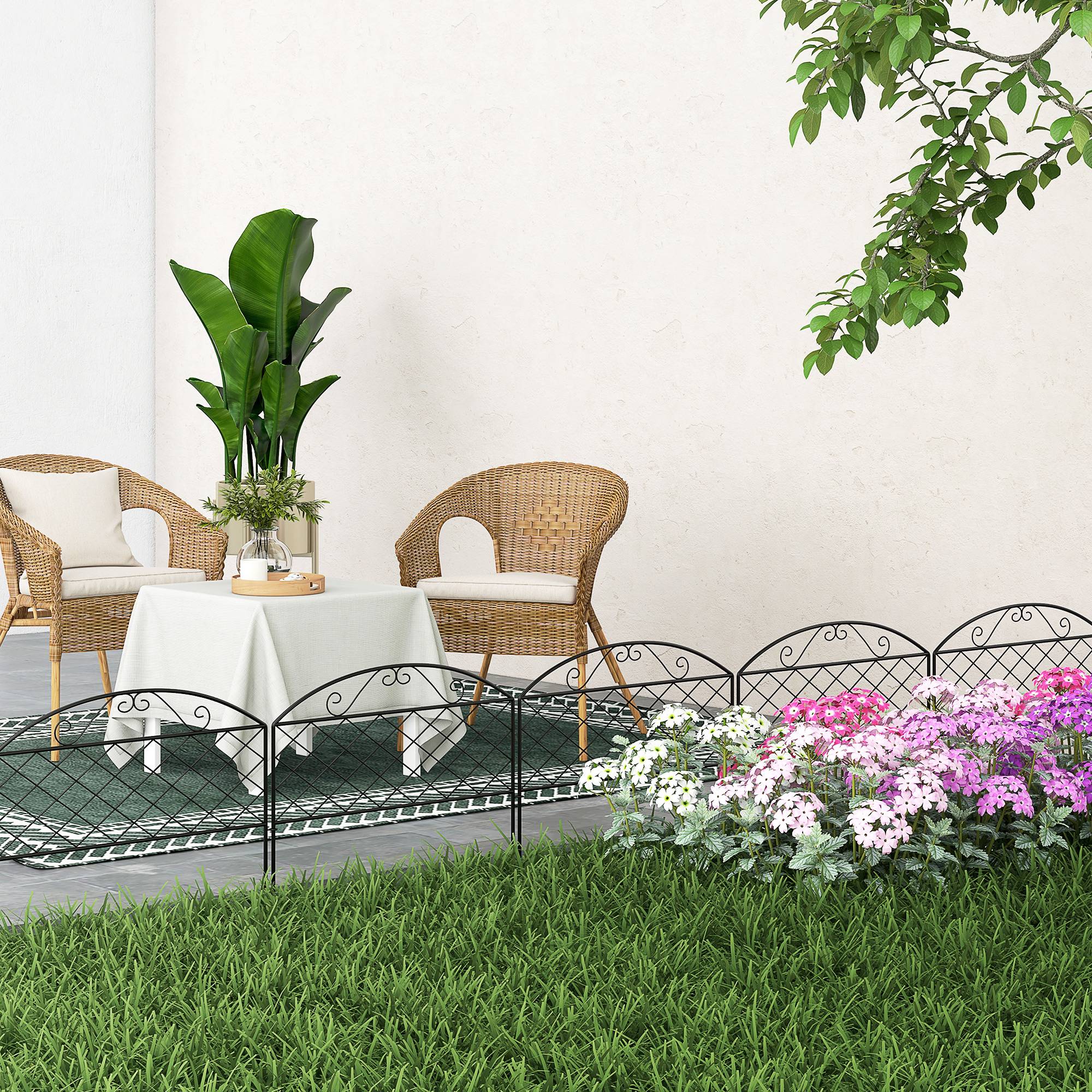 Outsunny - Lot de 5 clôtures de jardin décoratives avec ornements métal noir - Outsunny - Image 2