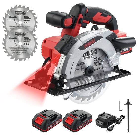 Scie circulaire sans fil avec laser, 4000 rpm, 2 x 2.0Ah batteries, 2 x 165 mm lames de scie - Image 1