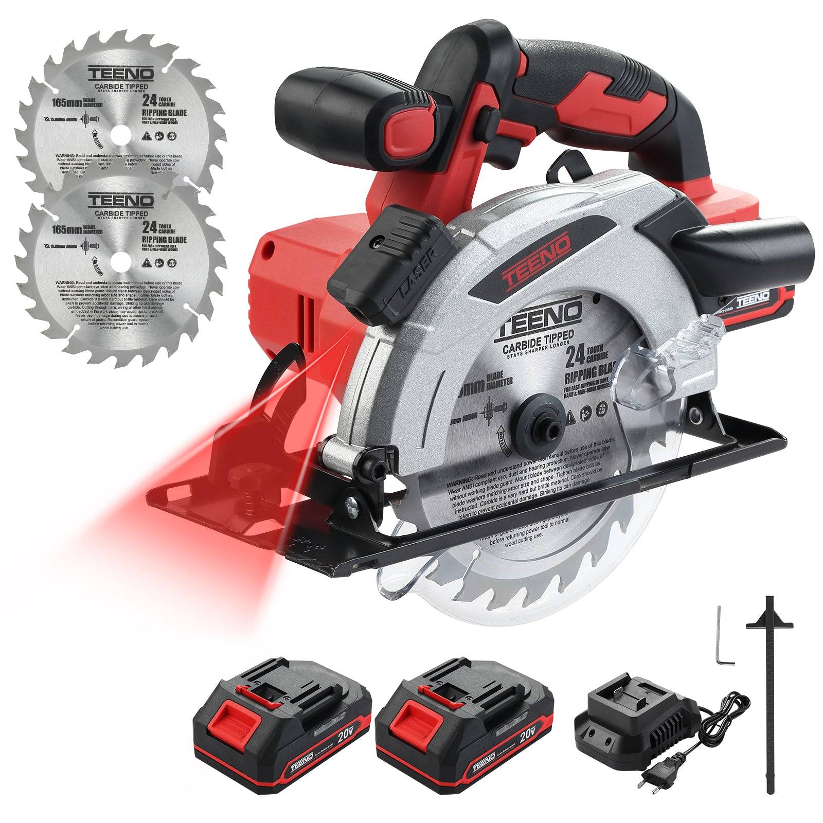 Scie circulaire sans fil avec laser, 4000 rpm, 2 x 2.0Ah batteries, 2 x 165 mm lames de scie - Image 1
