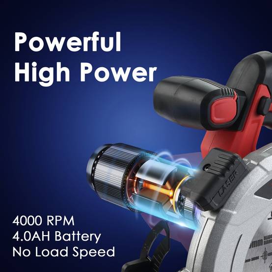 Scie circulaire sans fil avec laser, 4000 rpm, 2 x 2.0Ah batteries, 2 x 165 mm lames de scie - Image 6