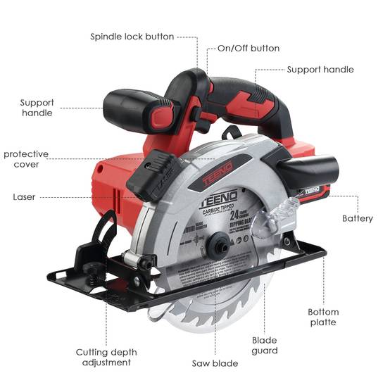 Scie circulaire sans fil avec laser, 4000 rpm, 2 x 2.0Ah batteries, 2 x 165 mm lames de scie - Image 2
