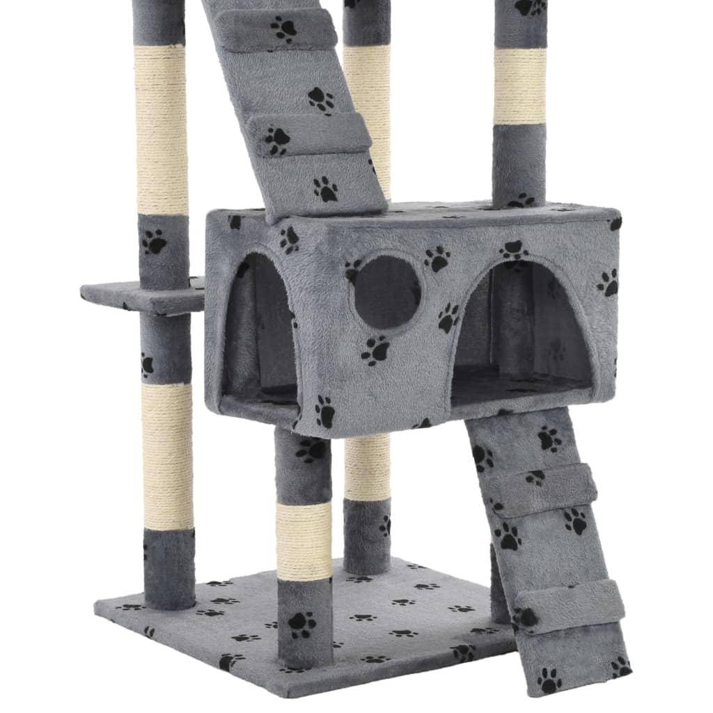 Helloshop26 - Arbre à chat griffoir grattoir niche jouet animaux peluché sisal 170cm empreintes de pattes gris - Image 7