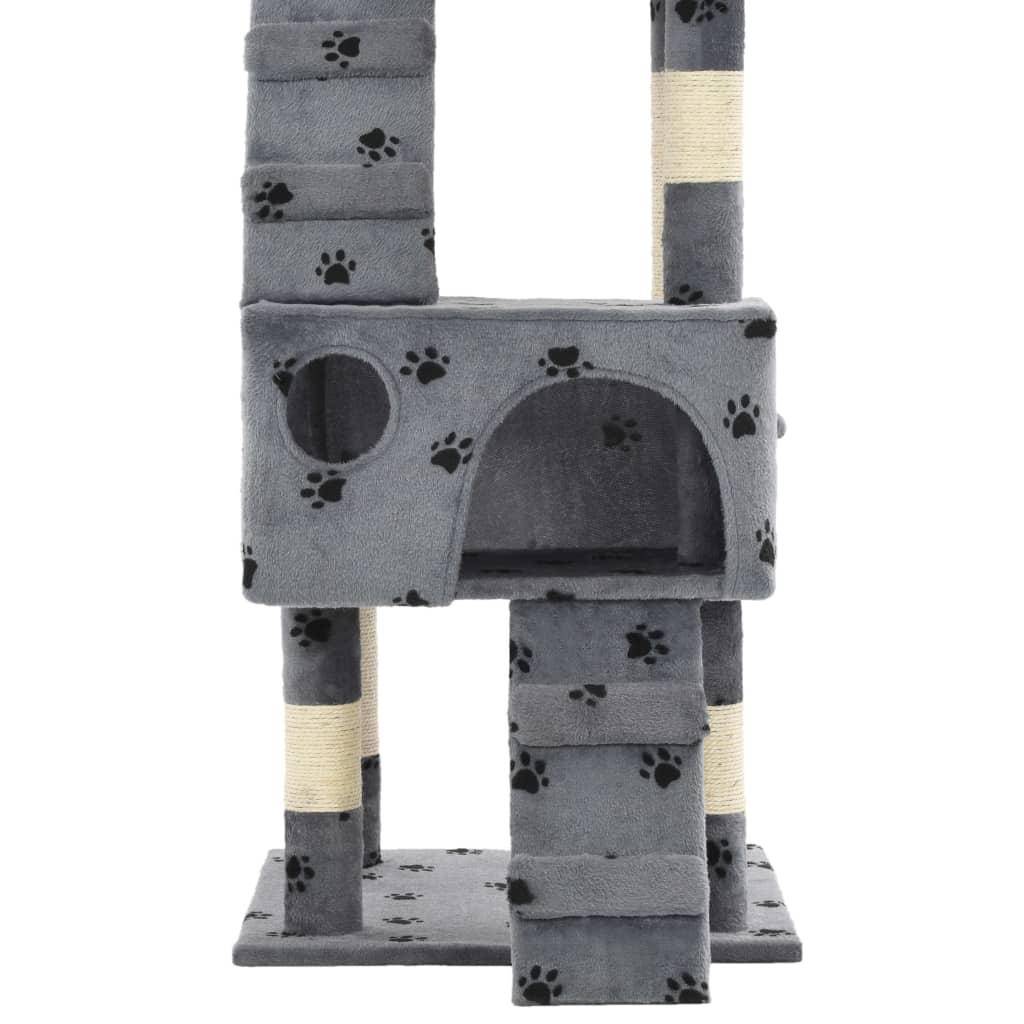 Helloshop26 - Arbre à chat griffoir grattoir niche jouet animaux peluché sisal 170cm empreintes de pattes gris - Image 6