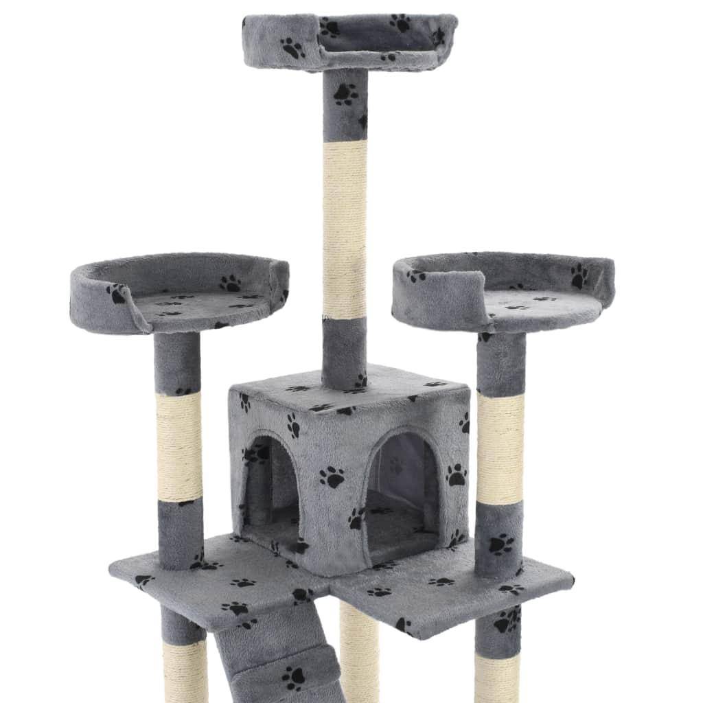Helloshop26 - Arbre à chat griffoir grattoir niche jouet animaux peluché sisal 170cm empreintes de pattes gris - Image 5