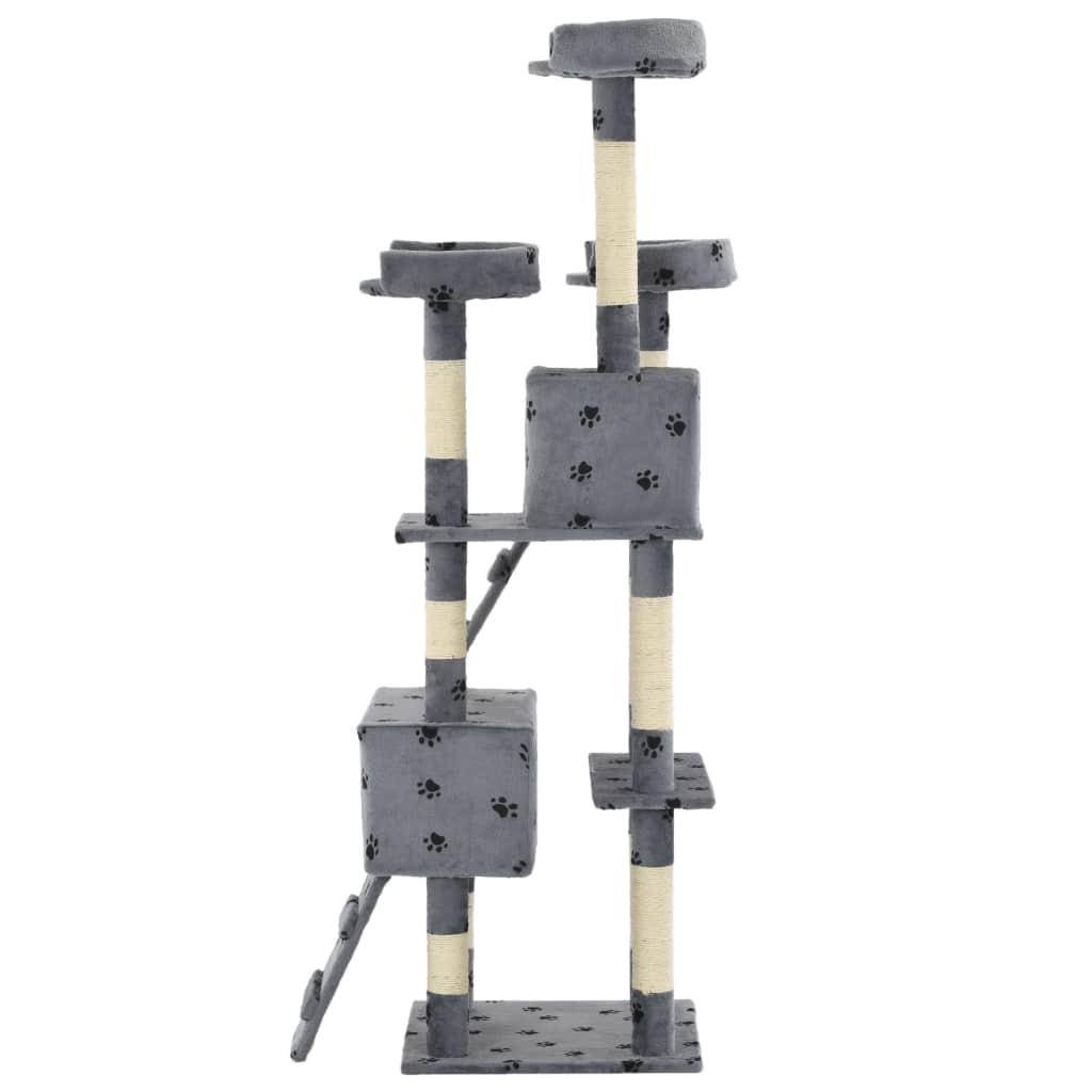 Helloshop26 - Arbre à chat griffoir grattoir niche jouet animaux peluché sisal 170cm empreintes de pattes gris - Image 4