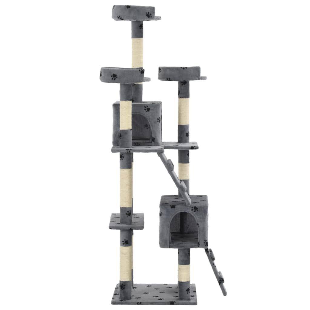 Helloshop26 - Arbre à chat griffoir grattoir niche jouet animaux peluché sisal 170cm empreintes de pattes gris - Image 3