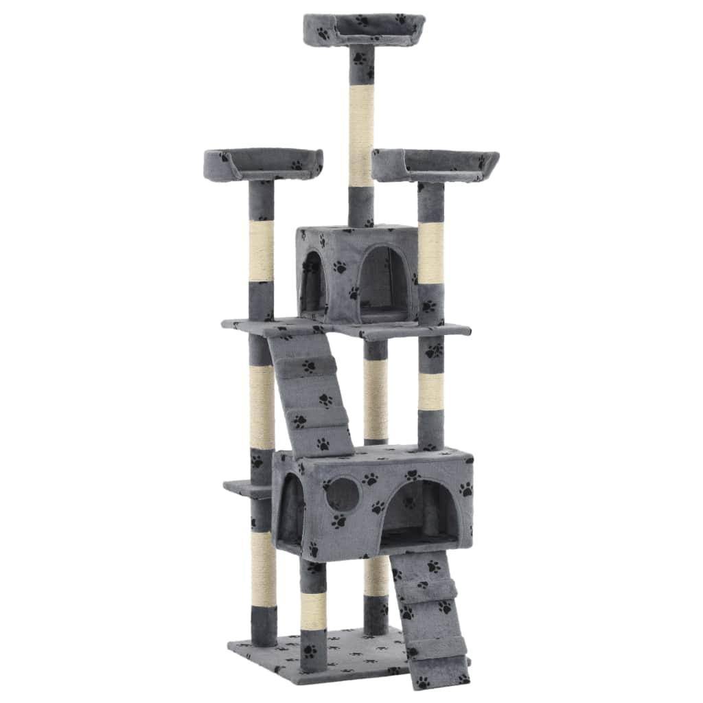 Helloshop26 - Arbre à chat griffoir grattoir niche jouet animaux peluché sisal 170cm empreintes de pattes gris - Image 2